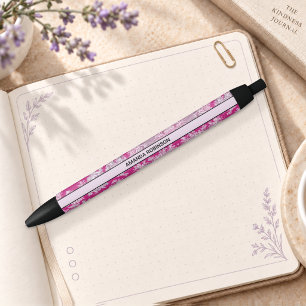 Vintage Pink Magenta French Toile Monogram Black Ink Pen