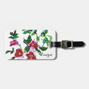 Vintage pink magenta Roses, watercolor pink roses Luggage Tag