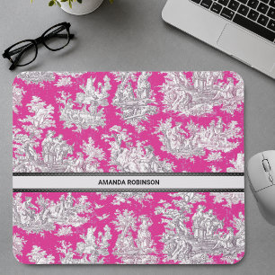 Vintage Pink Magenta Toile de Jouy Monogram Mouse Pad