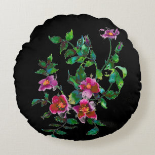 Vintage pink magenta watercolor roses  round cushion