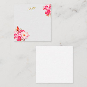 Vintage Pink Magnolias Floral Monogram Note Card