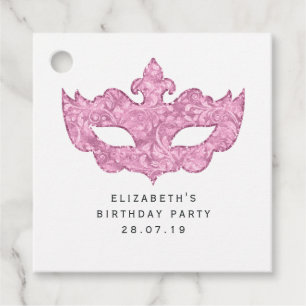 Vintage Pink Masquerade Mask and Damask Favour Tags