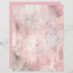 Vintage Pink Mauve Floral Script Scrapbook Paper