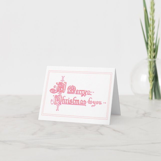 Vintage Pink Merry Christmas Holiday Card (Front)