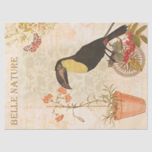 Vintage pink modern flowers and bird tissue paper
