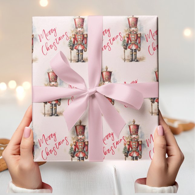 Vintage  Pink Nutcracker & Merry Christmas Wrapping Paper (Creator Uploaded)