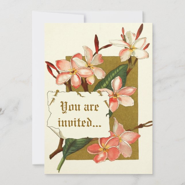 Vintage pink oleander flowers wedding invitation (Front)