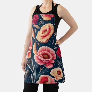 Vintage Pink, Orange, and Red Flower Pattern  Apron