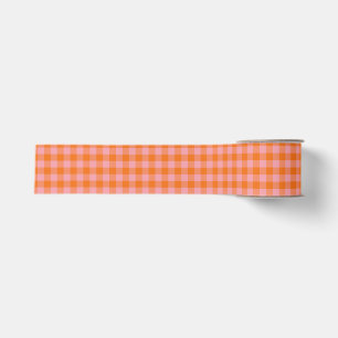 Vintage Pink Orange Gingham Plaid Cute Fun Holiday Grosgrain Ribbon