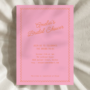 Vintage Pink Orange Scalloped Doodle Bridal Shower Invitation