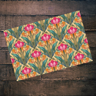 Vintage Pink Orange Tulip Diagonal Pattern Tissue Paper