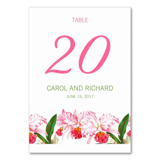 VINTAGE PINK ORCHIDS WEDDING TABLE NUMBER (Front)
