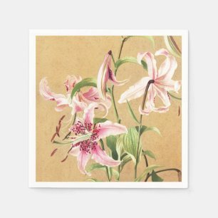 Vintage Pink Oriental Lily Botanical Flower Art Napkin