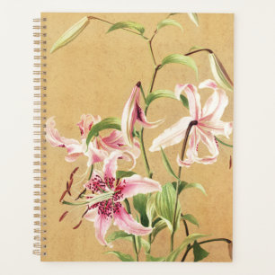 Vintage Pink Oriental Lily Botanical Flower Art Planner