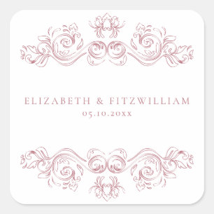 Vintage Pink Ornate Frame Elegant Script Square Sticker