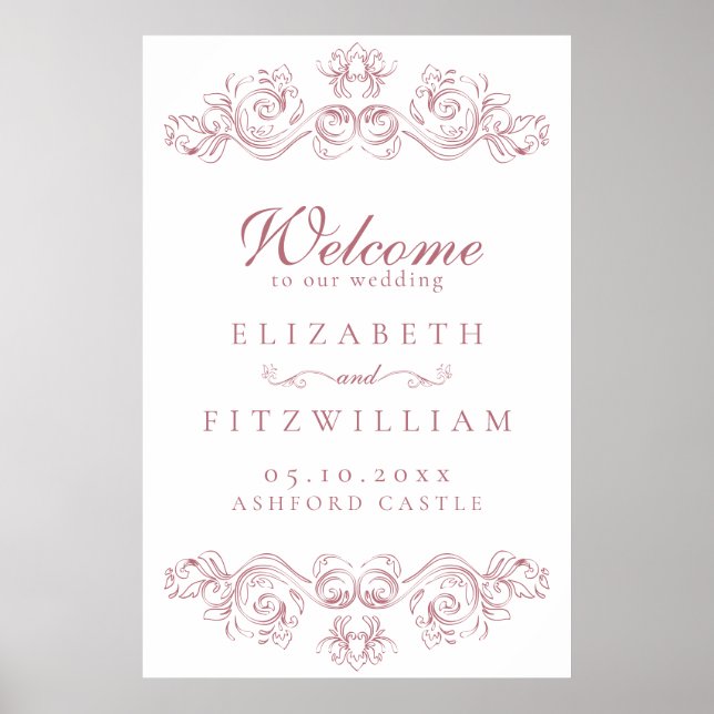 Vintage Pink Ornate Frame Wedding Welcome  Poster (Front)