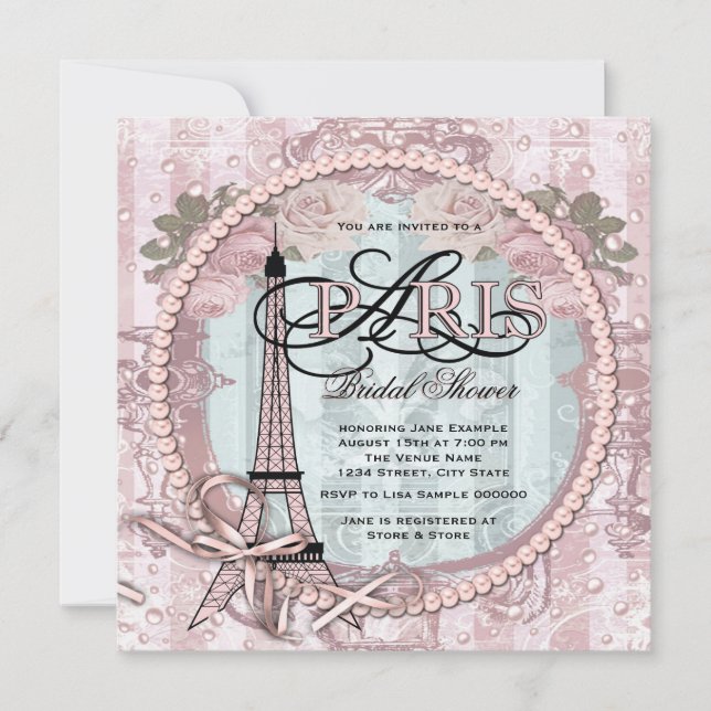 Vintage Pink Paris Bridal Shower Invitation (Front)
