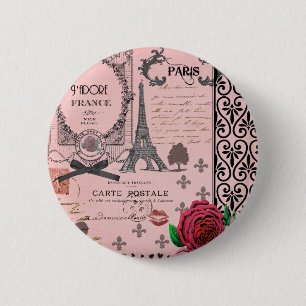 Vintage Pink Paris Collage 6 Cm Round Badge