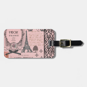 Vintage Pink Paris Collage luggage tag