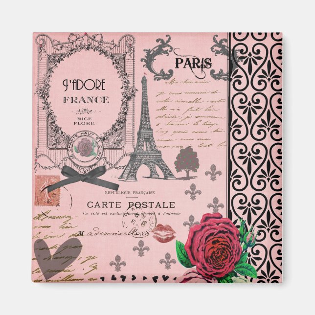 Vintage Pink Paris Collage Magnet (Front)