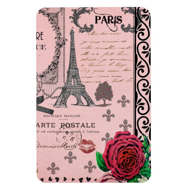 Vintage Pink Paris Collage Magnet (Vertical)