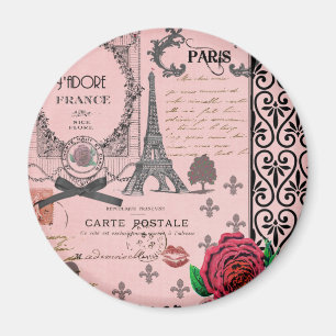 Vintage Pink Paris Collage Magnet