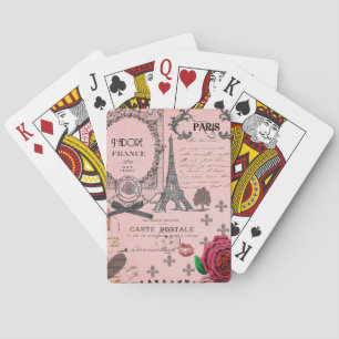 Vintage Pink Paris Collage Playing Cards