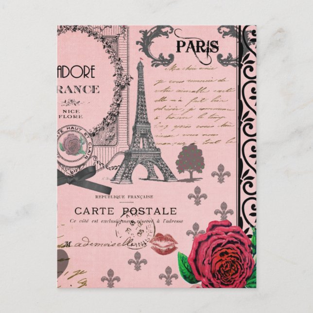 Vintage Pink Paris Collage Postcard (Front)