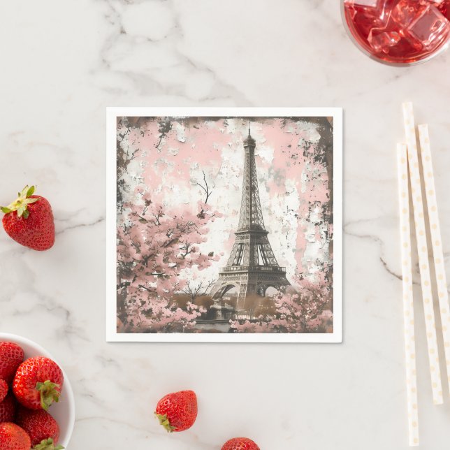 Vintage Pink Paris Pattern Napkin (Insitu)