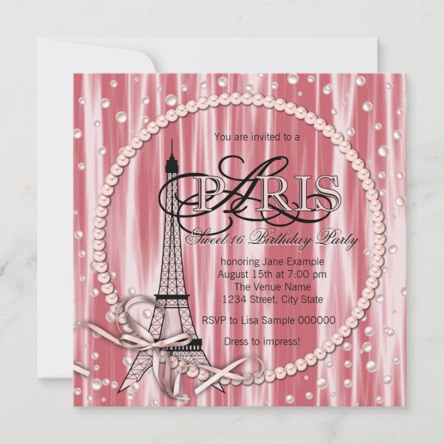 Vintage Pink Paris Sweet 16 Birthday Party Invitation (Front)