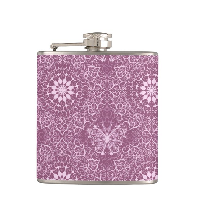 Vintage Pink Pattern Hip Flask (Front)