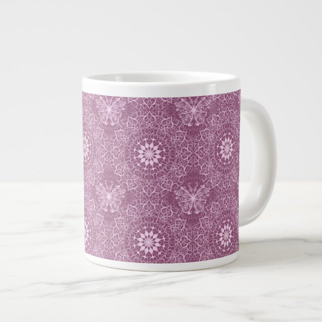 Vintage Pink Pattern Large Coffee Mug (Front Right)