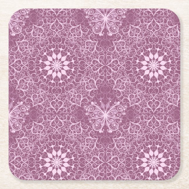 Vintage Pink Pattern Square Paper Coaster (Front)