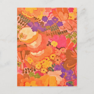 Vintage Pink Peach Flowers Botanical Watercolor Postcard