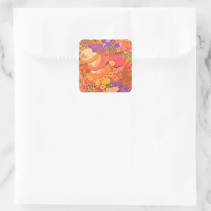 Vintage Pink Peach Flowers Botanical Watercolor Square Sticker