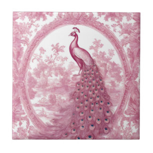 Vintage pink peacock ceramic tile