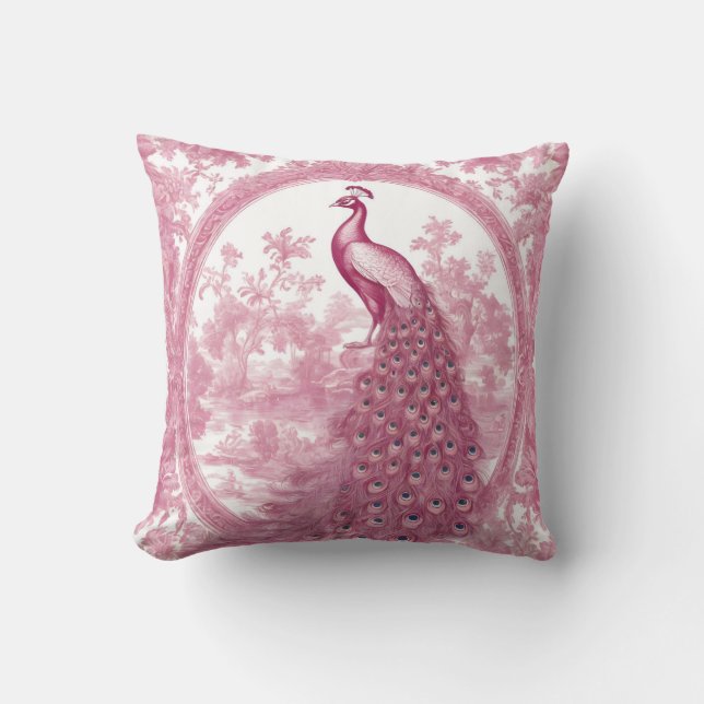 Vintage pink peacock cushion (Front)