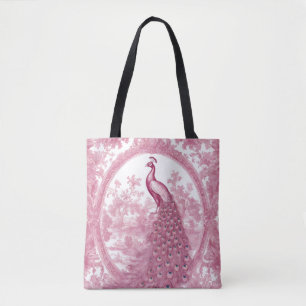 Vintage pink peacock tote bag