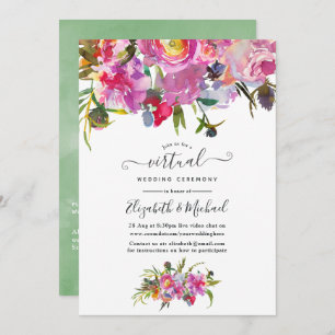 Vintage Pink Peonies Floral Virtual Wedding Invitation