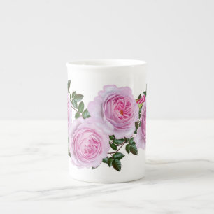 Vintage pink Peonies pattern Bone China Mug