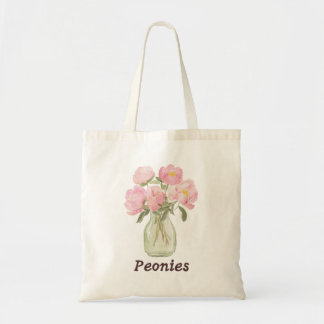 Vintage Pink Peonies Watercolor Art - Botanical Tote Bag