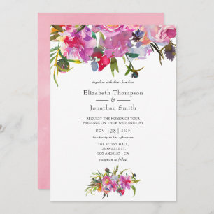 Vintage Pink Peonies Watercolor Wedding Invitation