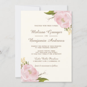 Vintage Pink Peonies Wedding Invitation