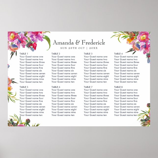 Vintage Pink Peonies Wedding Seating Chart (Front)