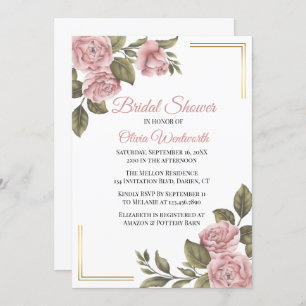 Vintage Pink Peony Elegant Floral Bridal Shower Invitation