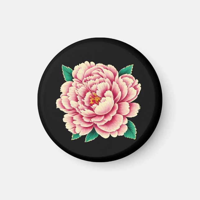 Vintage Pink Peony Flower Magnet (Front)