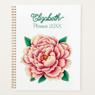 Vintage Pink Peony Flower White Planner