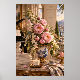Vintage Pink Peony Italian Lake Wall Art