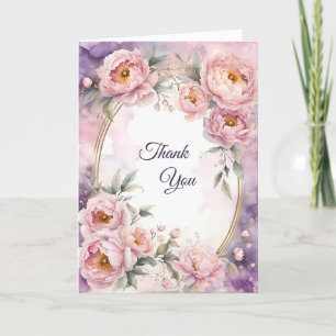 Vintage Pink Peony Oval Frame Thank You Card