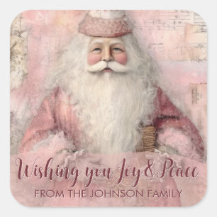 Vintage Pink Photo Christmas Square Sticker